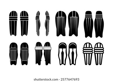 Gloves Clip Art Vector Isolated Collection, Cricket Gloves Silhouette Icon Set, Professional Cricket Gloves Equipment Set.