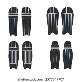 Gloves Clip Art Vector Isolated Collection, Cricket Gloves Silhouette Icon Set, Professional Cricket Gloves Equipment Set.