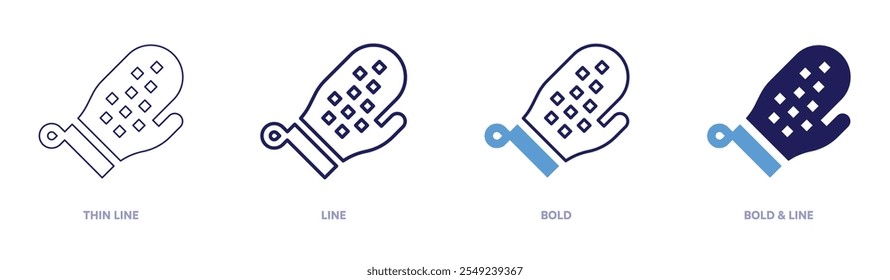 Luvas para ícone de cozinha em 4 estilos diferentes. Linha fina, Linha, Negrito e Linha Negrito. Estilo duotônico. Traçado editável.