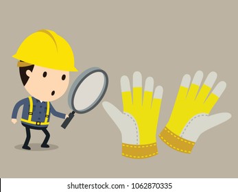 Gloves Defect Test, Safety And Accident, Industrial Safety Cartoon, Vector Illustration