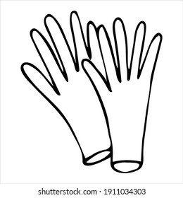 Handschuhe doodle. Handgezeichnet aus Handschuhen, zum Reinigen des Hauses und des Gartens, Schutz der Hände. Vektorgrafik-Symbol, Design-Element. Skizze mit Handschuhen zum Reinigen einzeln auf weißem Hintergrund.