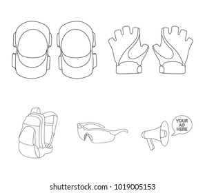 Gloves, elbow pads, goggles, cyclist backpack.Cyclist outfit set collection icons in outline style vector symbol stock illustration web.