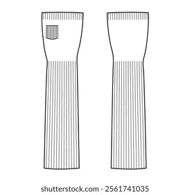 Gloves Fingerless Knit Wool Short Wrist Elbow length Fashion hand accessory clothing technical illustration garment. Vector front palm back view for Men, women style flat template CAD mockup sketch