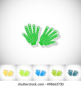 Gloves. Flat sticker with shadow on white background. Vector illustration