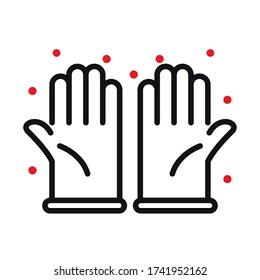 Guantes con gérmenes fuera de la línea bicolor diseño ícono de la atención médica y cóvid 19 tema del virus Ilustración vectorial