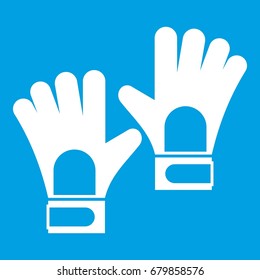 Gloves of goalkeeper icon white isolated on blue background vector illustration