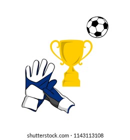 Gloves goalkeeper trophy and ball