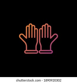 Gradientenumriss für Handschuhe. Corona-Virus-Vektorgrafik auf schwarzem Hintergrund