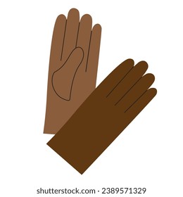 Gloves hand drawn vector illustration isolated background. Drawn covering for hand worn for protection against cold, brown leather accessory,haberdashery. For print, design, paper. Cartoon style 