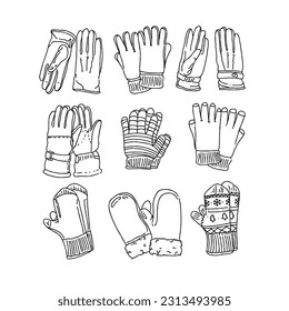 gloves handrawn doodle illustrations vector set