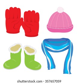 Gloves Hat Boots Scarf Cartoon Vector