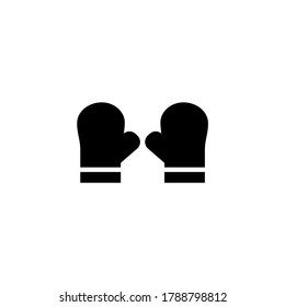 Icono de guantes en glifo plano negro, estilo relleno aislado en fondo blanco