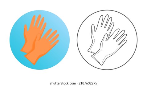 Icono de guantes. Equipo de limpieza, herramientas y química. Icono colorido y delineado en círculo. Ilustración vectorial aislada en blanco.