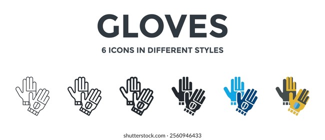 GLOVES icon in different style vector illustration. Designed in thin line, regular line, bold line, glyph, color fill, and flat style can be used for web