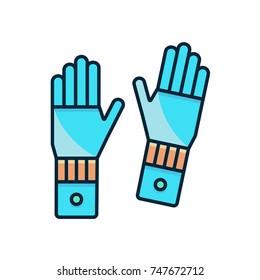 Gloves icon in flat color line design. Pair of household rubber gloves on isolated white background. Vector illustration of cleaning service and house work.