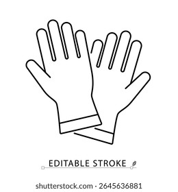 Ícone de luvas em estilo minimalista com traçado editável. Equipamento de proteção, luvas de trabalho, vestuário de mão, acessório de segurança, símbolo de higiene, ilustração de linha, objeto de contorno, elemento vetor plano.