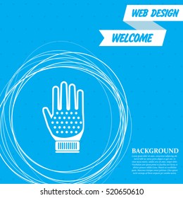 gloves icon on a blue background with abstract circles around and place for your text. Vector illustration