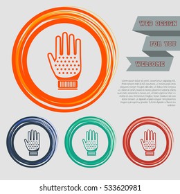 gloves icon on the red, blue, green, orange buttons for your website and design with space text. Vector illustration