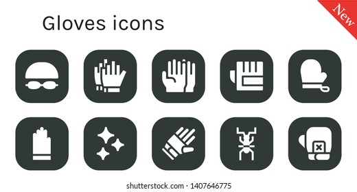 gloves icon set. 10 filled gloves icons.  Simple modern icons about  - Goggles, Football gloves, Clean, Cricket, Boxing