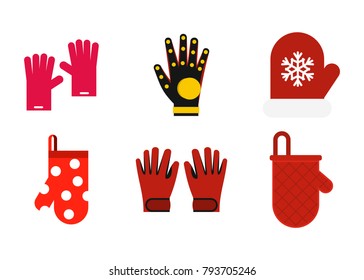 Gloves icon set. Flat set of gloves vector icons for web design isolated on white background