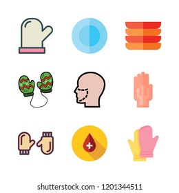 gloves icon set. vector set about dishes, wired gloves, dish and plastic surgery icons set.