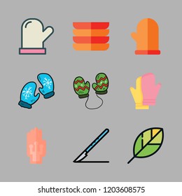 gloves icon set. vector set about scalpel, dishes, mitten and gardening icons set.