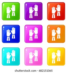 Gloves icons of 9 color set isolated vector illustration