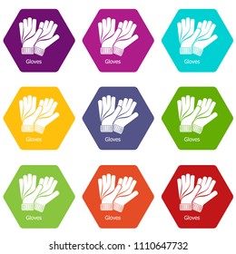 Gloves icons 9 set coloful isolated on white for web