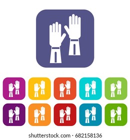 Gloves icons set vector illustration in flat style in colors red, blue, green, and other