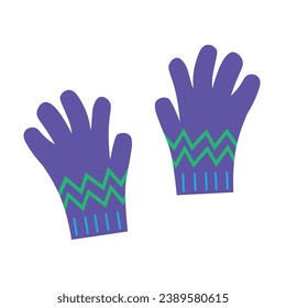 Handschuhe aus Gewirken, handgezeichnete Vektorgrafik, einzelne Hintergrund. Handgezeichnete Bekleidung, Accessoires, Kurzwaren, Stricken. Für Druck, Design, Papier. Cartoon-Stil