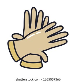 gloves line and fill style icon design, Cleaning service wash home hygiene equipment domestic interior housework and housekeeping theme Vector illustration