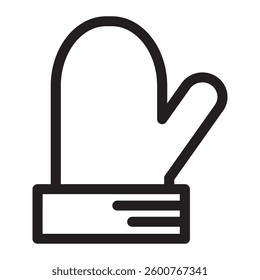 Gloves line icon with a simple outline, representing warmth and protection in cold weather.