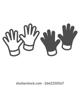 Handschuhe Linie und solide Symbol, Herbst Kleidung Konzept. Vektorgrafiken. Paar warme gestrickte Fäustlinge für Hände, Kleidungszeichen auf weißem Hintergrund, Umrissstil-Symbol für Mobil- oder Webdesign