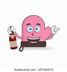 gloves mascot character holding a bottle. vector illustration