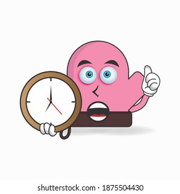 gloves mascot character holding a wall clock. vector illustration