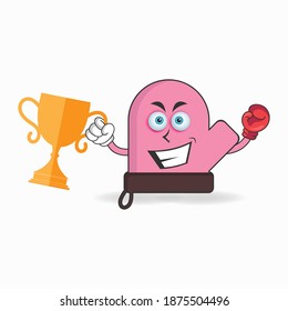 The gloves mascot character wins a boxing trophy. vector illustration
