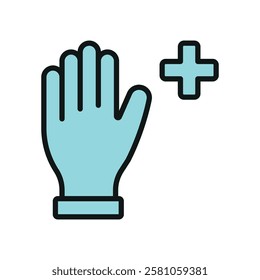 Gloves medical icon is a simple vector illustration of a pair of disposable gloves, perfect for representing hygiene, safety, and infection control in healthcare settings.