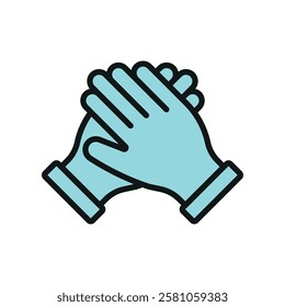 Gloves medical icon is a simple vector illustration of a pair of disposable gloves, perfect for representing hygiene, safety, and infection control in healthcare settings.