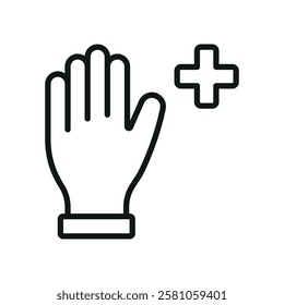 Gloves medical icon is a simple vector illustration of a pair of disposable gloves, perfect for representing hygiene, safety, and infection control in healthcare settings.