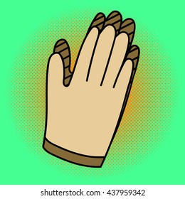 Gloves Pop art vector illustration. Beautiful green maple tree in comic style. Hand drawn