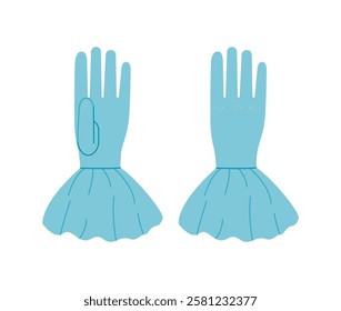 Gloves With Ruffled Cuff Wrist Above length aqua cartoon Fashion hand accessory clothing technical illustration garment. Vector for Men, women, unisex style flat template mockup sketch outline