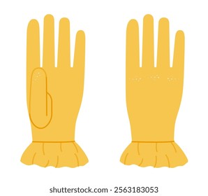 Gloves With Ruffled Cuff Wrist length yellow cartoon Fashion hand accessory clothing technical illustration garment. Vector front palm back view for Men, women style flat template CAD mockup sketch