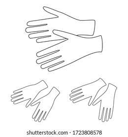 Gloves sketch on white. Vector linear gloves as a symbol of hands protection against viruses and bacteria. Cleaning or hygiene supplies, medical gloves