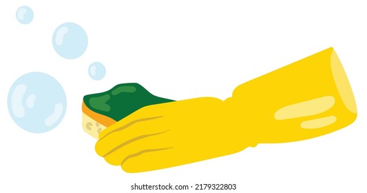 Guantes con esponja. Servicio de limpieza. Ilustración vectorial dibujada a mano. Adecuado para sitios web, stickers, postales.