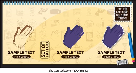 Gloves Sterile working three icons on a colored background.