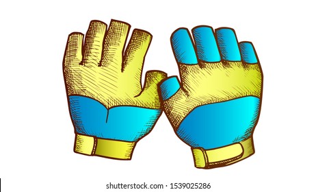 Gloves For Surfing And Diving Color Vector. Swimming Gloves Wetsuit Element. Diver Equipment Engraving Concept Template Hand Drawn In Vintage Style Illustration