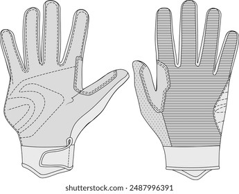 Guantes ilustración técnica paquete de tecnología cad maqueta Plantilla delantera y trasera Plantilla de diseño de guantes de ciclismo editable