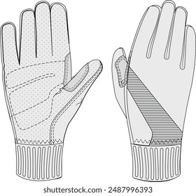 Gloves technical illustration tech pack cad mock up template front and back editable cycling glove design template