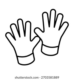 Icono de línea delgada de guantes, concepto de ropa de otoño. Gráficos de Vector. Par de manoplas de punto caliente para las manos, signo de la ropa sobre fondo blanco, icono de estilo de contorno para el móvil o el Diseño web