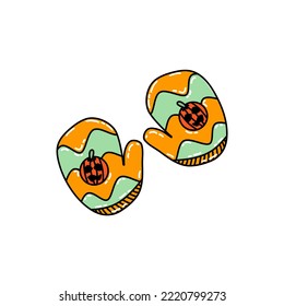 Gloves for winter in green and orange